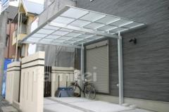 駐車場ガレージ屋根 三協アルミ マイリッシュ(ニューマイリッシュ) 1台用(単棟) F型フラット屋根 前下がり 逆勾配