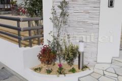 門まわり 花壇 植栽 オリーブ、オタフクナンテン