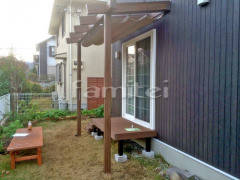フル木製調テラス屋根 JEUポーチ 1階 人工木ウッドデッキ リウッドデッキ