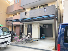 雨除け屋根 YKKエフルージュ大型テラス1階 ベランダ屋根 三協レボリュー3階