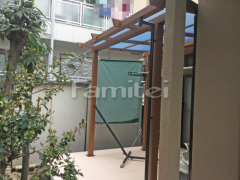 フル木製調テラス屋根 三協ナチュレN1階 人工木材ウッドデッキ ラステラ