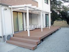フル木製調テラス屋根(パーゴラ風) 人工木ウッドデッキ