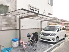 カーポート1台+延長 (1.5台縦連棟) 三協アルミ ニューマイリッシュ 逆勾配 フラット屋根 前下がり屋根
