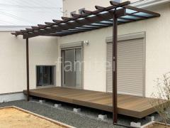 1階テラス屋根 YKKAP ウッドデッキ タカショー