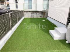 アルミ形材 フェンス LIXIL AB YS3型 横スリット3 目隠し 人工芝 防草シート加工 ヨシミツ毛織 リアル人工芝 35mm ブロック塀 (化粧ブロック) 太陽エコブロックス 普通CB