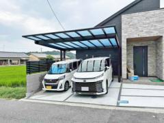カーポート2台(ワイド) ツイン YKKAP エフルージュ FIRST EX フラット屋根 後ろ柱